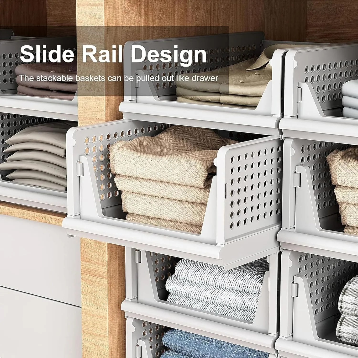 4 Wardrobe Stackable Bargain Closet Foldable Storage Bin Organizer Clothes Storage Drawer Organizer Shelf Plastic Box Basket, Pack Heavy-duty Container