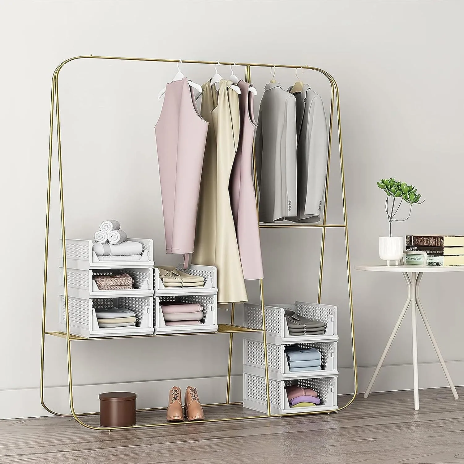 4 Wardrobe Stackable Bargain Closet Foldable Storage Bin Organizer Clothes Storage Drawer Organizer Shelf Plastic Box Basket, Pack Heavy-duty Container