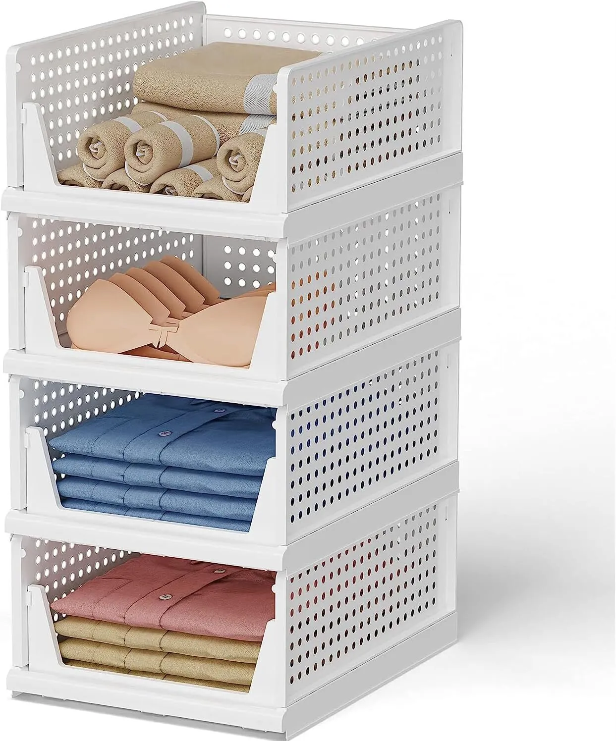 4 Wardrobe Stackable Bargain Closet Foldable Storage Bin Organizer Clothes Storage Drawer Organizer Shelf Plastic Box Basket, Pack Heavy-duty Container