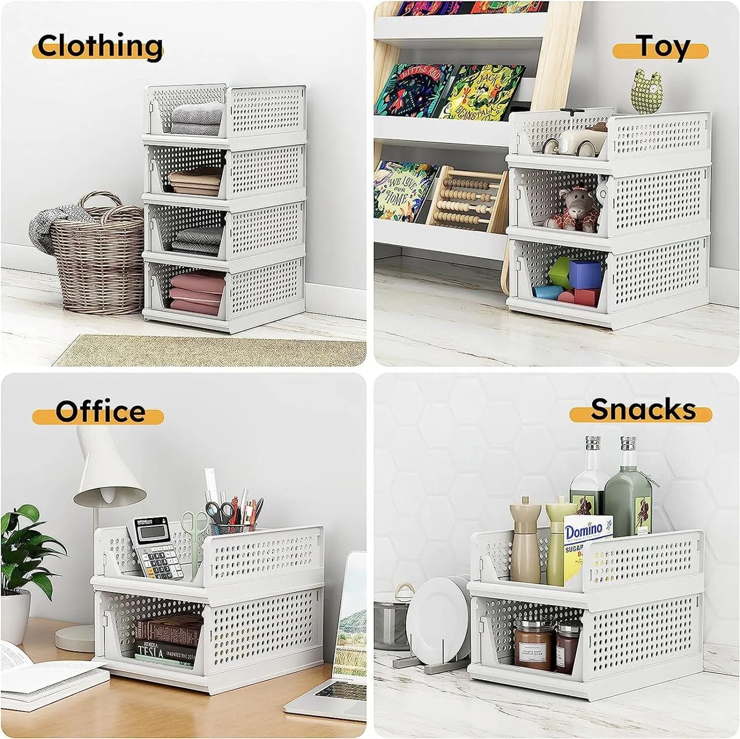 4 Wardrobe Stackable Bargain Closet Foldable Storage Bin Organizer Clothes Storage Drawer Organizer Shelf Plastic Box Basket, Pack Heavy-duty Container