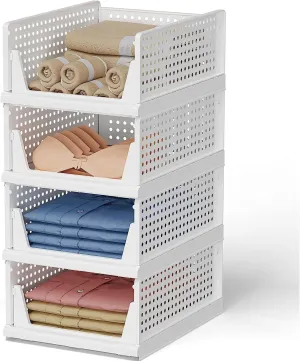 4 Wardrobe Stackable Bargain Closet Foldable Storage Bin Organizer Clothes Storage Drawer Organizer Shelf Plastic Box Basket, Pack Heavy-duty Container