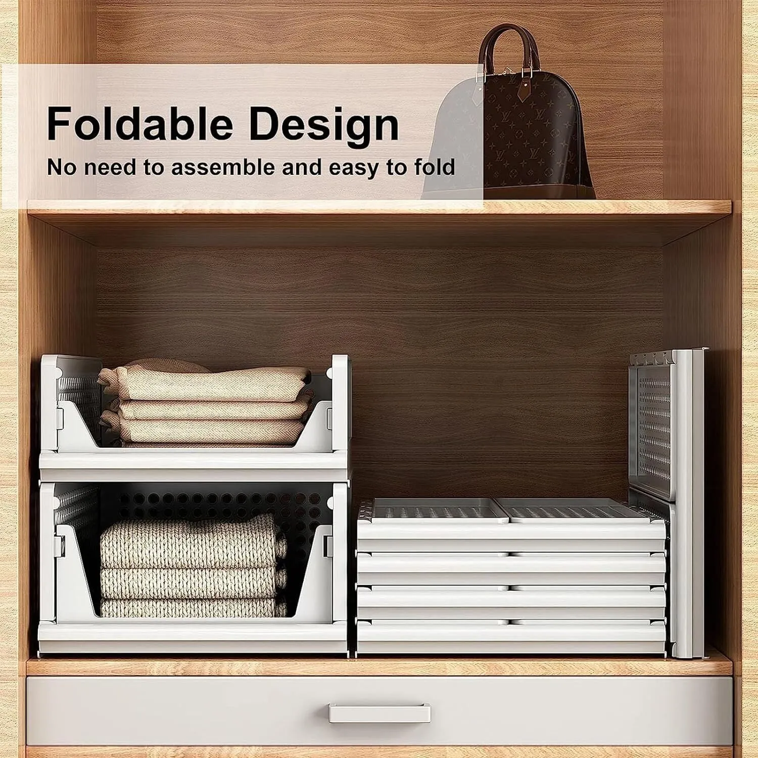 4 Wardrobe Stackable Bargain Closet Foldable Storage Bin Organizer Clothes Storage Drawer Organizer Shelf Plastic Box Basket, Pack Heavy-duty Container