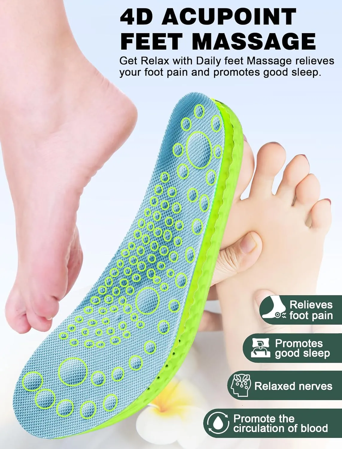 4D Cloud Soles Insoles for Men and Women,Soft Shock Absorption Massage Insoles -Comfort Sports Shoe Inserts Arch Support Insoles, Work Boot Shoe Insole (Blue, XL Men 11~12 /Women 12.5)