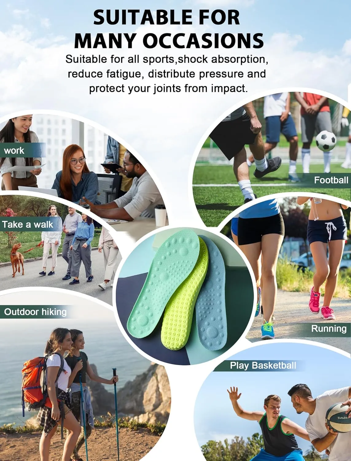 4D Cloud Soles Insoles for Men and Women,Soft Shock Absorption Massage Insoles -Comfort Sports Shoe Inserts Arch Support Insoles, Work Boot Shoe Insole (Blue, XL Men 11~12 /Women 12.5)