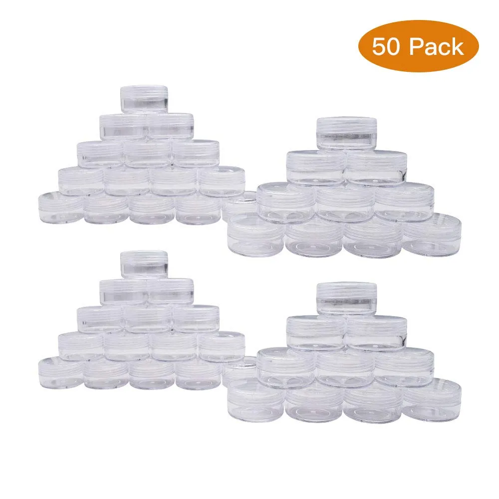 50 Pieces 10 Gram 10ml Empty Plastic Cosmetic Containers Clear Round Sample Pot Jar Screw Cap Lid for Nail Powder Lip Balm Eyeshadow Cream Lotions-BPA Free Travel Makeup Samples Storage