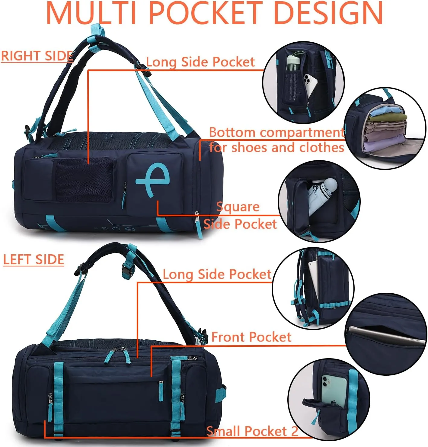 50L Extra Large Gym Backpack for Men, Big Gym Bag with Shoes Compartment, Waterproof Heavy Duty Duffel Bags, Men's Workout Backpacks for Outdoor Sport,Hiking,Camping,Travel