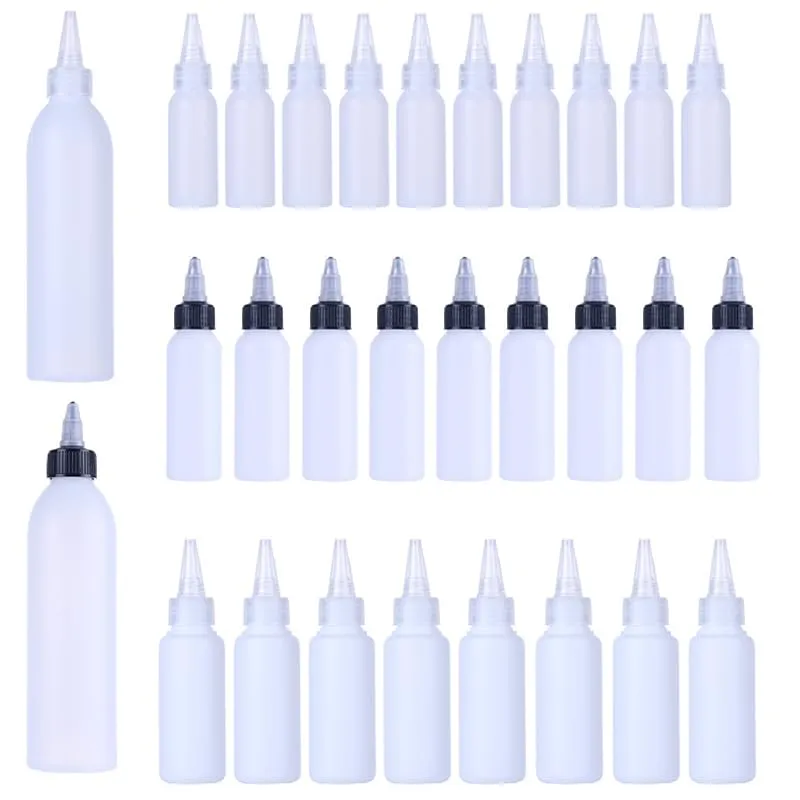 50Pcs/lots Plastic HDPE Squeeze Bottles with Twist Top Squirt Cap Travel Dispensing Containers For Cosmetic Cream Paint Art Glue Ink Liquid Soap Lotion Oils (30ml,White Twist cap)