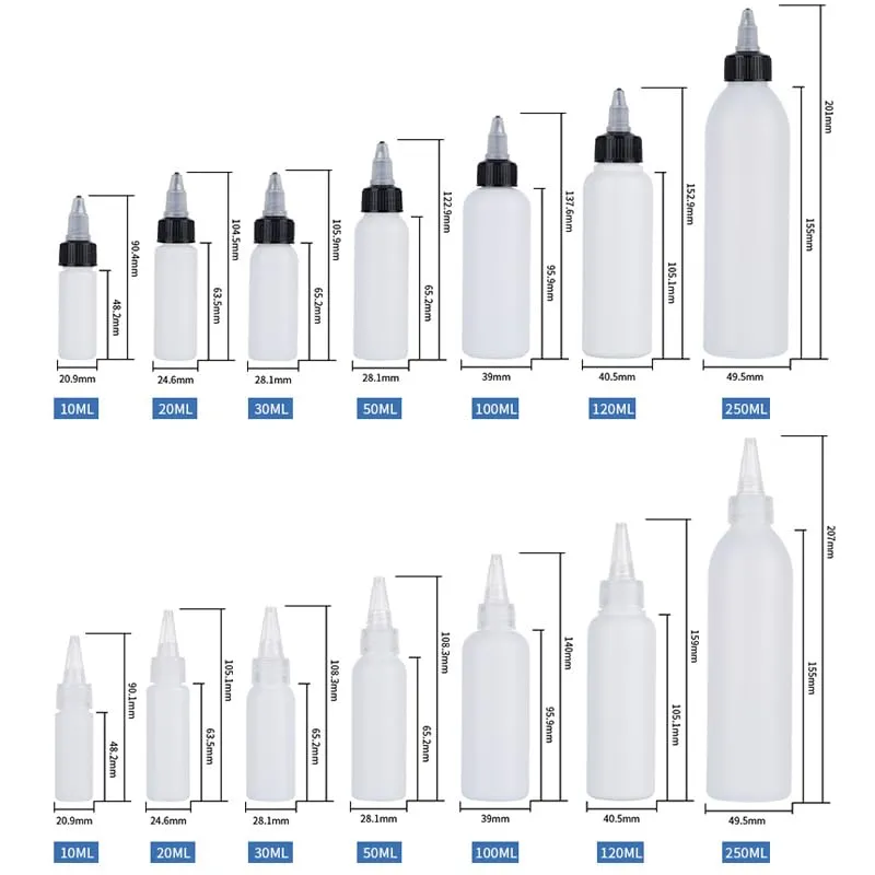 50Pcs/lots Plastic HDPE Squeeze Bottles with Twist Top Squirt Cap Travel Dispensing Containers For Cosmetic Cream Paint Art Glue Ink Liquid Soap Lotion Oils (30ml,White Twist cap)