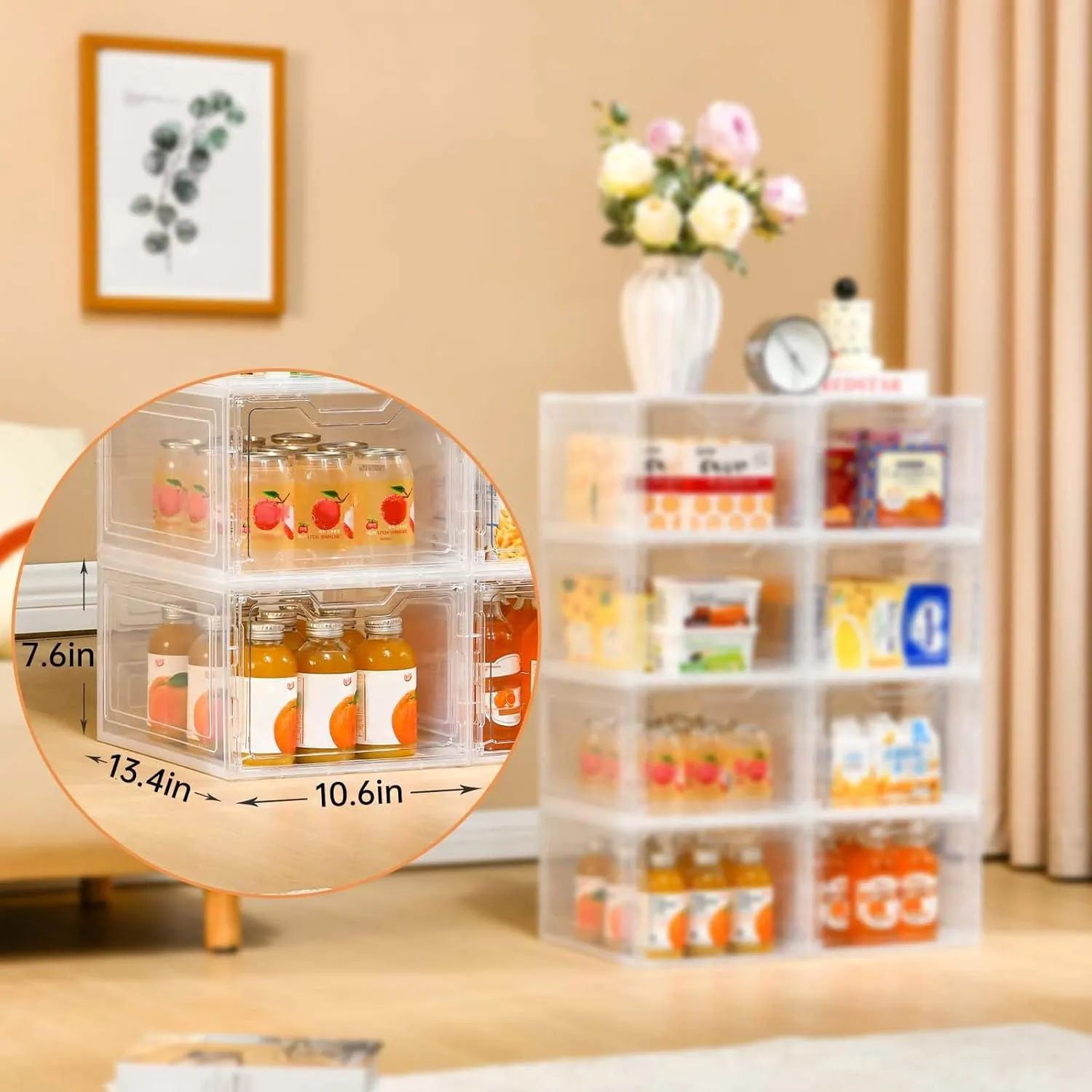 6 Pack Closet Organizers and Storage,Clear Stackable Plastic Storage Bins with Lids Magnetic Doors,Clothes Organizers and Storage,Plastic Craft Containers for Wardrobe Kitchen Bathroom Office