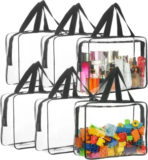 6 Packs Large Toy Storage Bags, Reusable Clear PVC Board Game Storage, Travel Waterproof Organizer Bags with Zipper for Toys,Books,Building Blocks,Puzzle