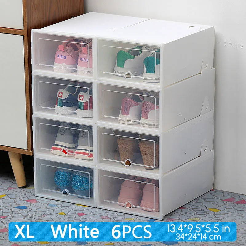 6 Packs Transparent Shoe Box Shoes Organizers Plastic Thickened Foldable Dustproof Storage Box Stackable Shoe Cabinet