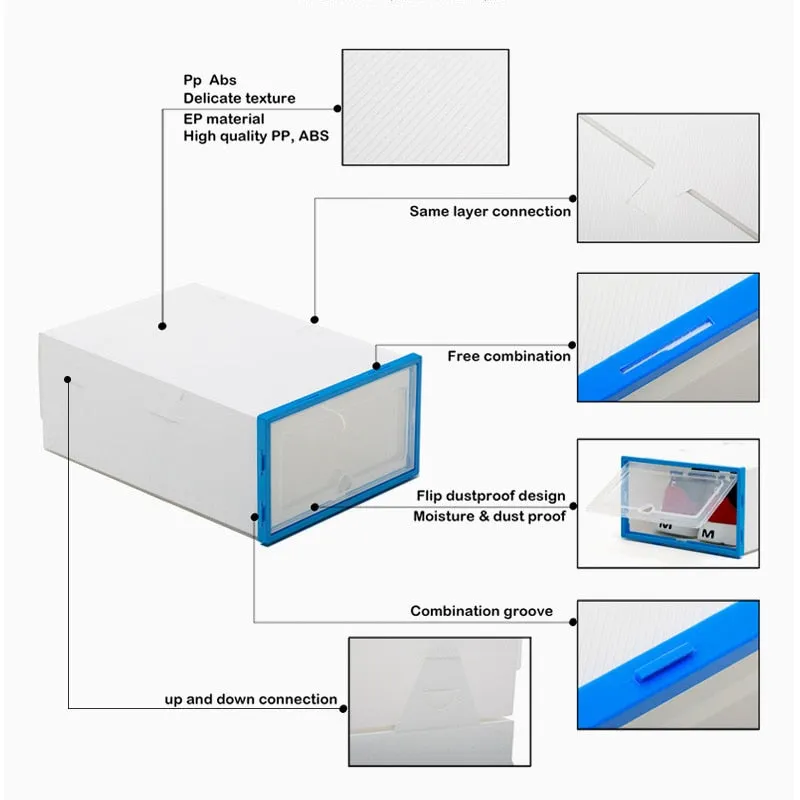 6 Packs Transparent Shoe Box Shoes Organizers Plastic Thickened Foldable Dustproof Storage Box Stackable Shoe Cabinet