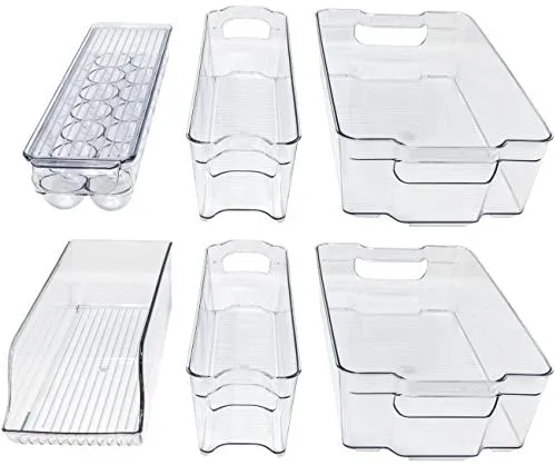 6 Piece Refrigerator and Freezer Stackable Storage Organizer Bins with Handles