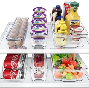 6 Piece Refrigerator and Freezer Stackable Storage Organizer Bins with Handles