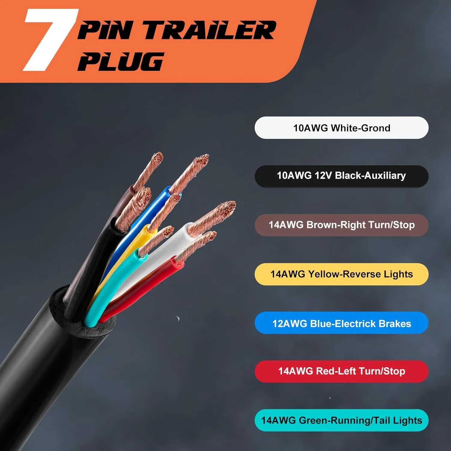 7 Pin Trailer Wiring Harness with Double Prongs Trailer Connector,7 Pin Trailer Plug Heavy Cord,Waterproof 7 Wire Trailer Cable for RV Standard-8 Feet