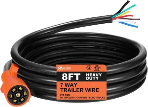 7 Pin Trailer Wiring Harness with Double Prongs Trailer Connector,7 Pin Trailer Plug Heavy Cord,Waterproof 7 Wire Trailer Cable for RV Standard-8 Feet