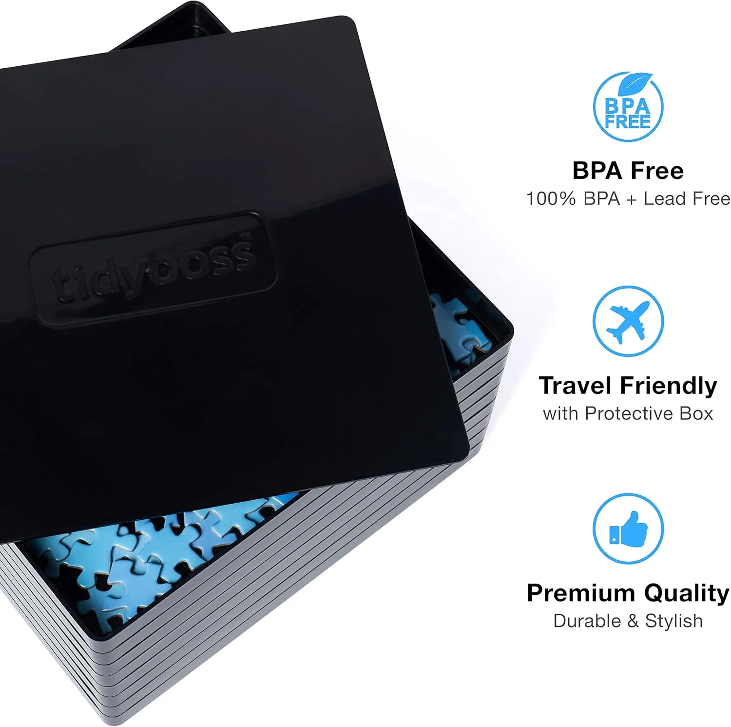 8 Black Puzzle Sorting Trays with Lid 10" x 10" | Puzzle Organizers and Storage | for Puzzles Up to 2000 Pieces