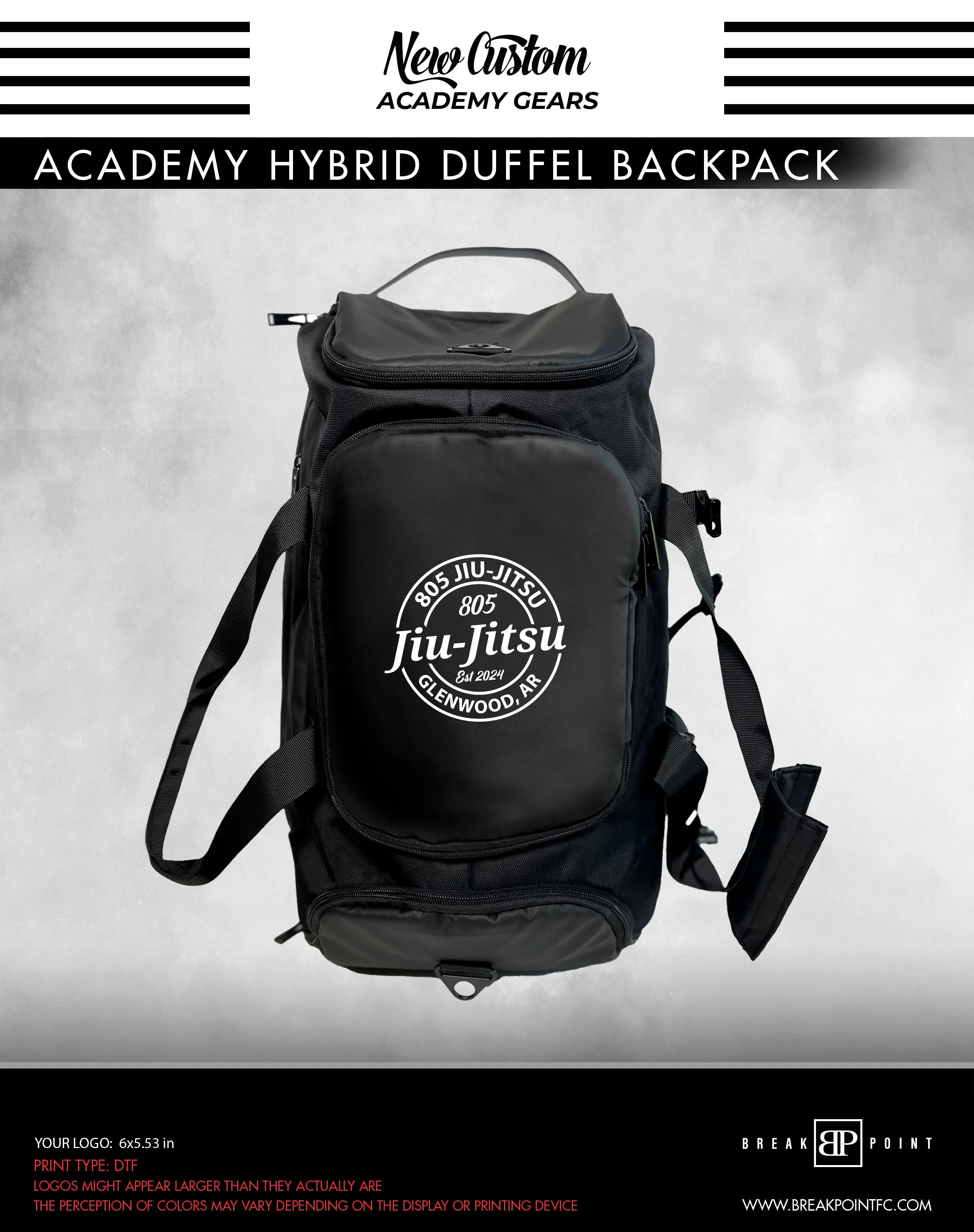 805 Jiu-Jitsu Academy Hybrid Duffel Backpack #1189 A