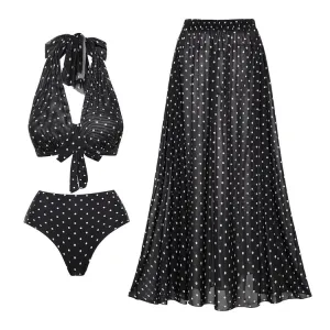 84Volt  Polka dot mesh breathable halter neck Print Bikini Swimsuit Set - As shown / S
