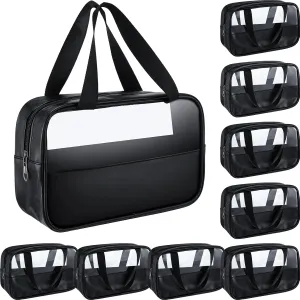 9 Pcs Translucent Make up Bag Toiletry Organizer for Women Men Waterproof Portable Cosmetic Travel Bag with Hanging Handles Travel Storage Carry Pouch, 10.2 x 6.3 x 2.8 Inches(Black)