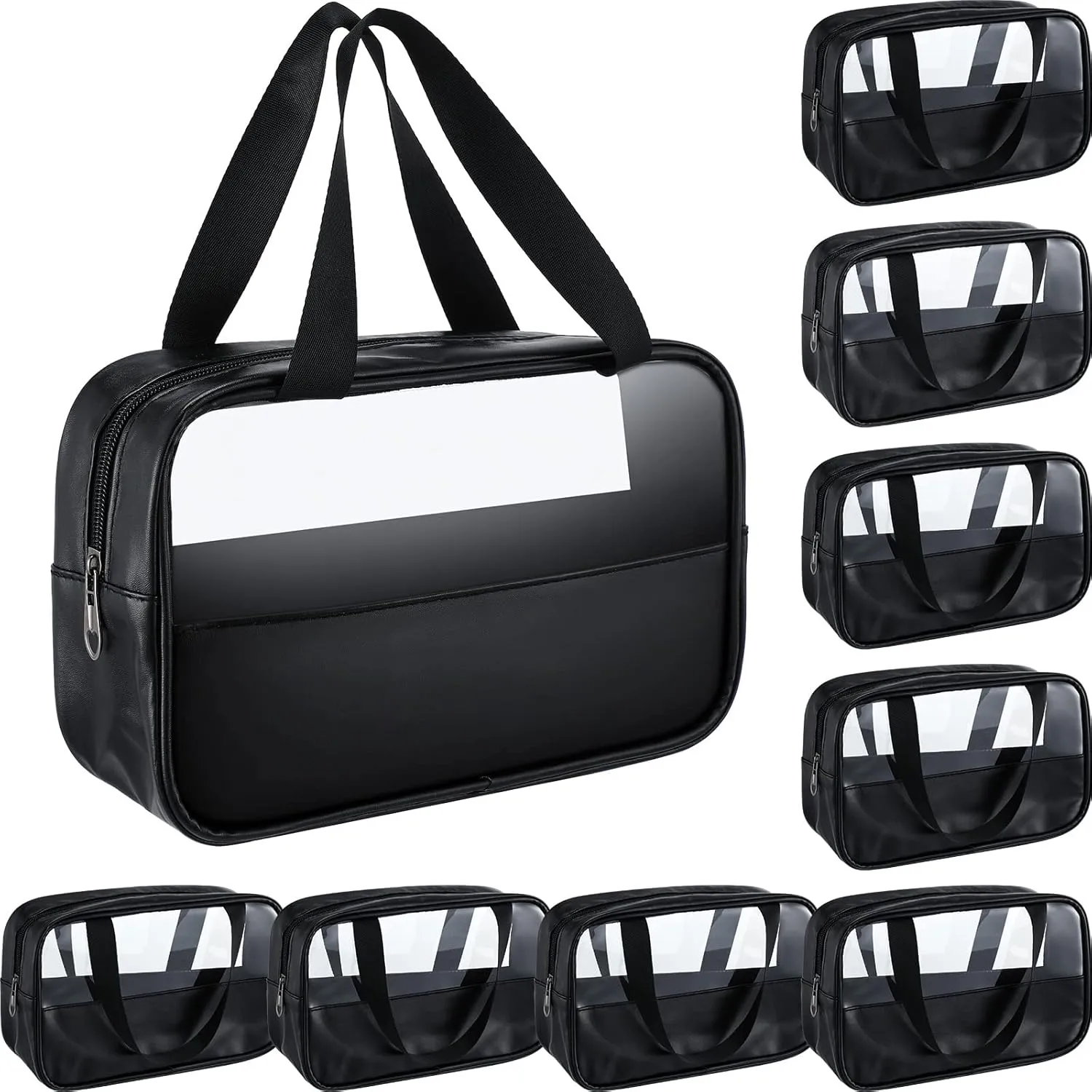 9 Pcs Translucent Make up Bag Toiletry Organizer for Women Men Waterproof Portable Cosmetic Travel Bag with Hanging Handles Travel Storage Carry Pouch, 10.2 x 6.3 x 2.8 Inches(Black)