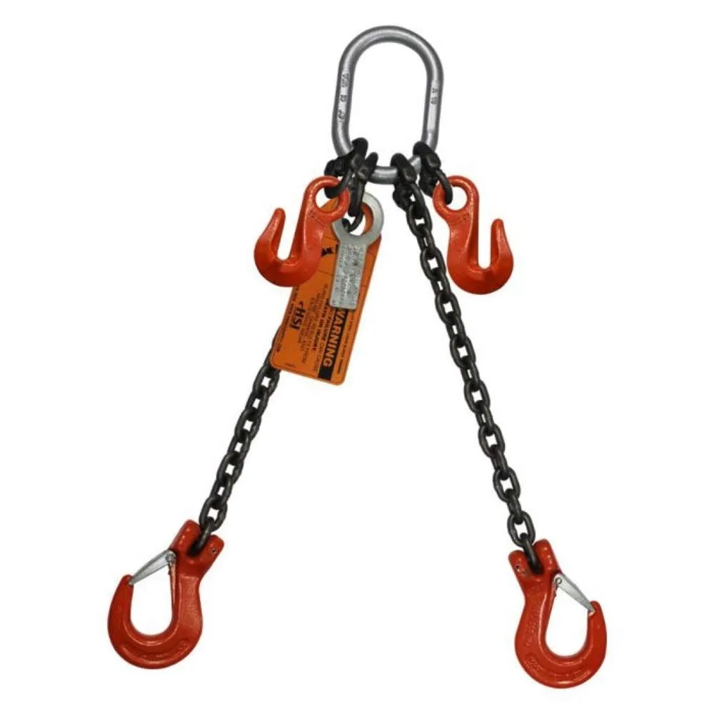 9/32" x 4' Adjustable Type-A Two Leg Bridle Chain Sling | 7,400 Lbs. WLL | Sling Hook-to-Grab Hook | Grade 100 Alloy | 1/2" Master Link | for Tough Conditions | Hanes Supply (HSI)