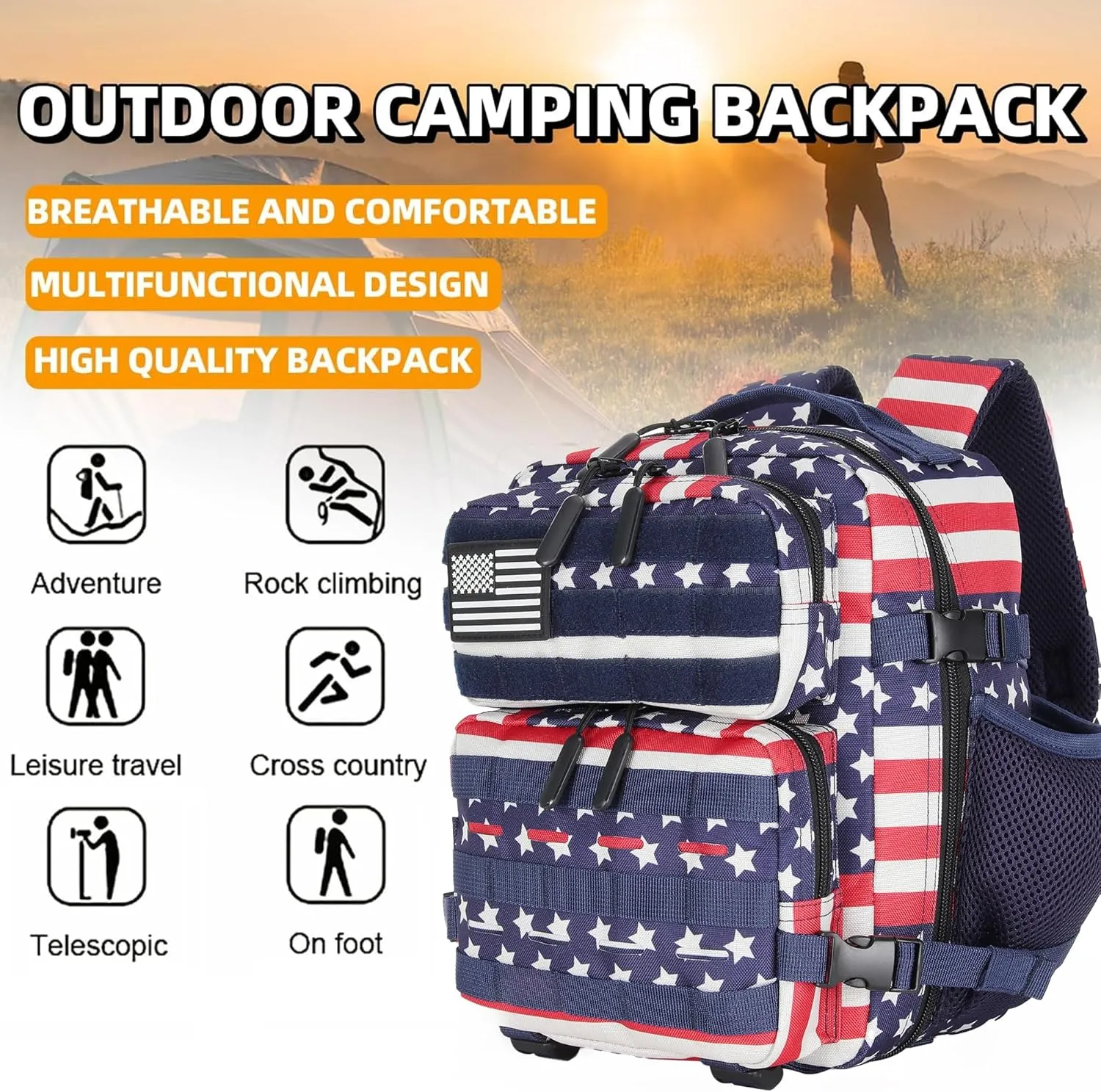 9L Mini Tactical Backpack 9L Assault Pack 9L Tactical Backpack Hiking Fitness Backpack(Striped Flag)