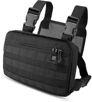 abcGoodefg Tactical Molle Radio Chest Harness Holder Holster Vest Front Pouch Outdoor Bag Pack (BLACK)