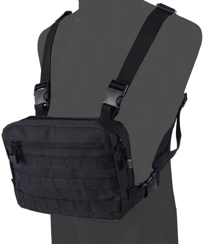 abcGoodefg Tactical Molle Radio Chest Harness Holder Holster Vest Front Pouch Outdoor Bag Pack (BLACK)