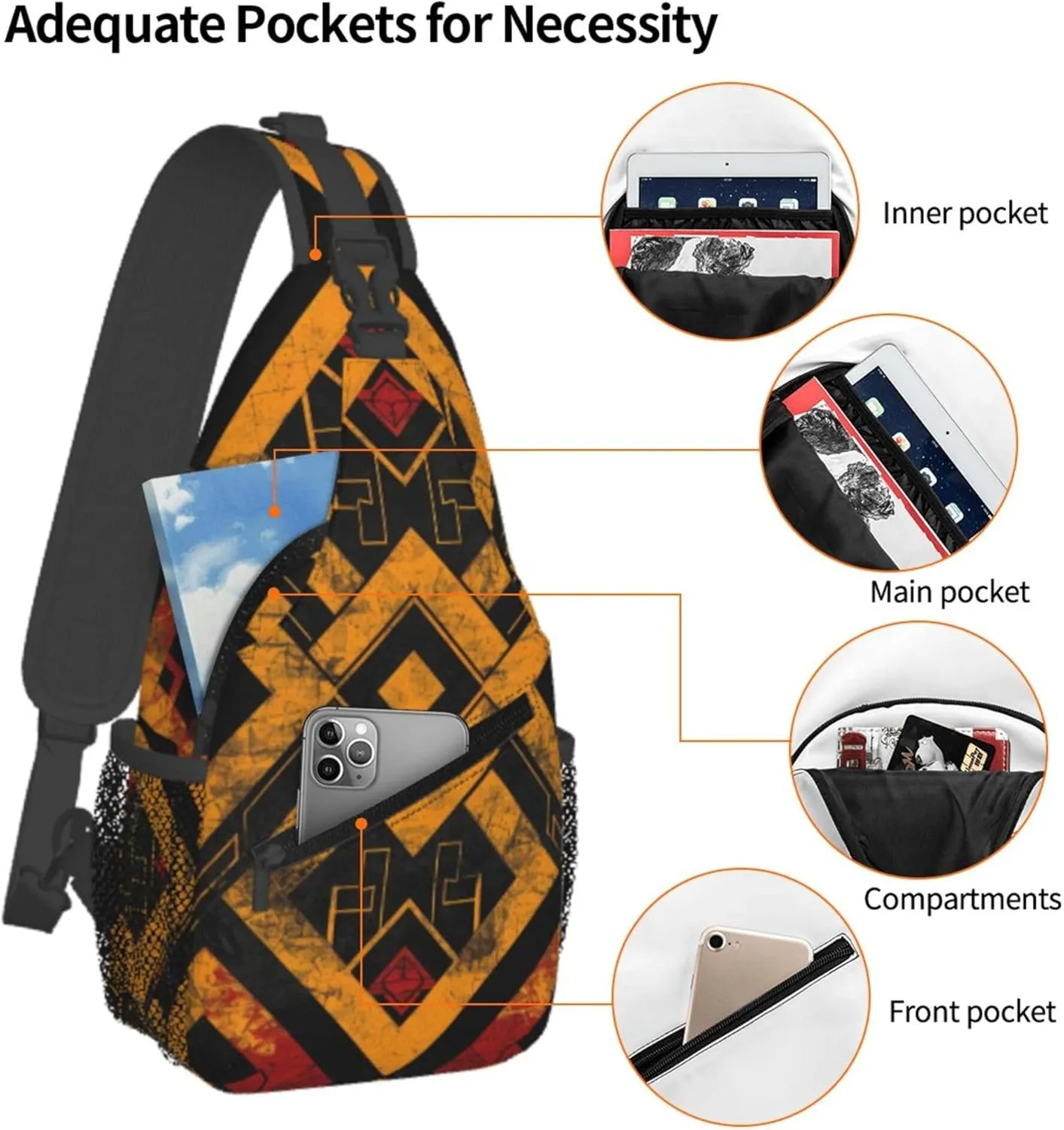 Abstract Endless Pattern Mathematical Sling Backpack Crossbody Bag, Chest Bag Daypack Fanny Pack Cross Body Bag for Outdoors Hiking Traveling