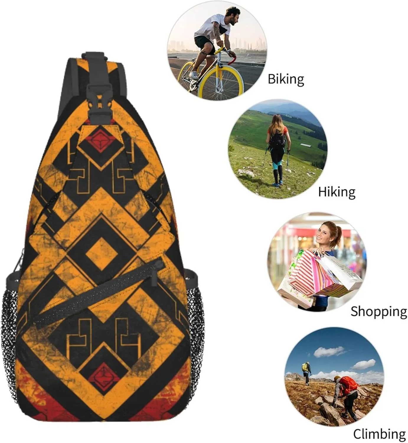 Abstract Endless Pattern Mathematical Sling Backpack Crossbody Bag, Chest Bag Daypack Fanny Pack Cross Body Bag for Outdoors Hiking Traveling