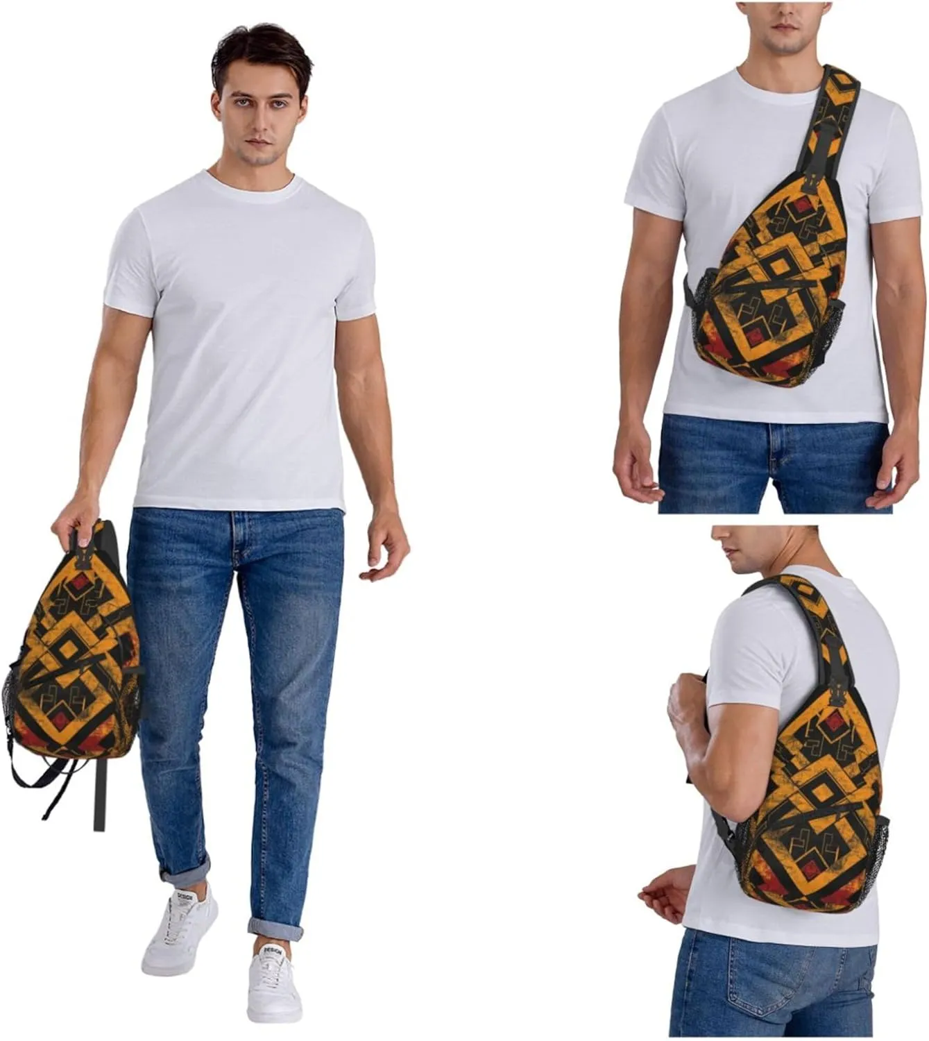 Abstract Endless Pattern Mathematical Sling Backpack Crossbody Bag, Chest Bag Daypack Fanny Pack Cross Body Bag for Outdoors Hiking Traveling