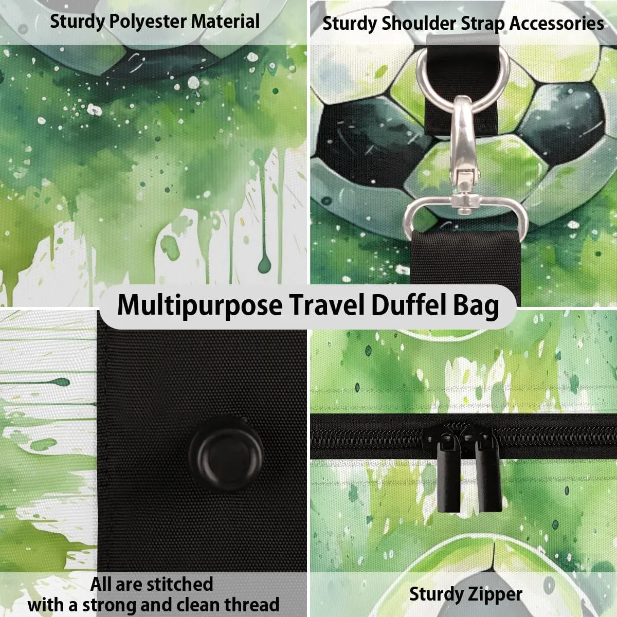 Abstract Soccer Travel Duffel Bag for Women Men Waterproof Foldable Overnight Weekender Bag Large Capacity Sports Gym Bag