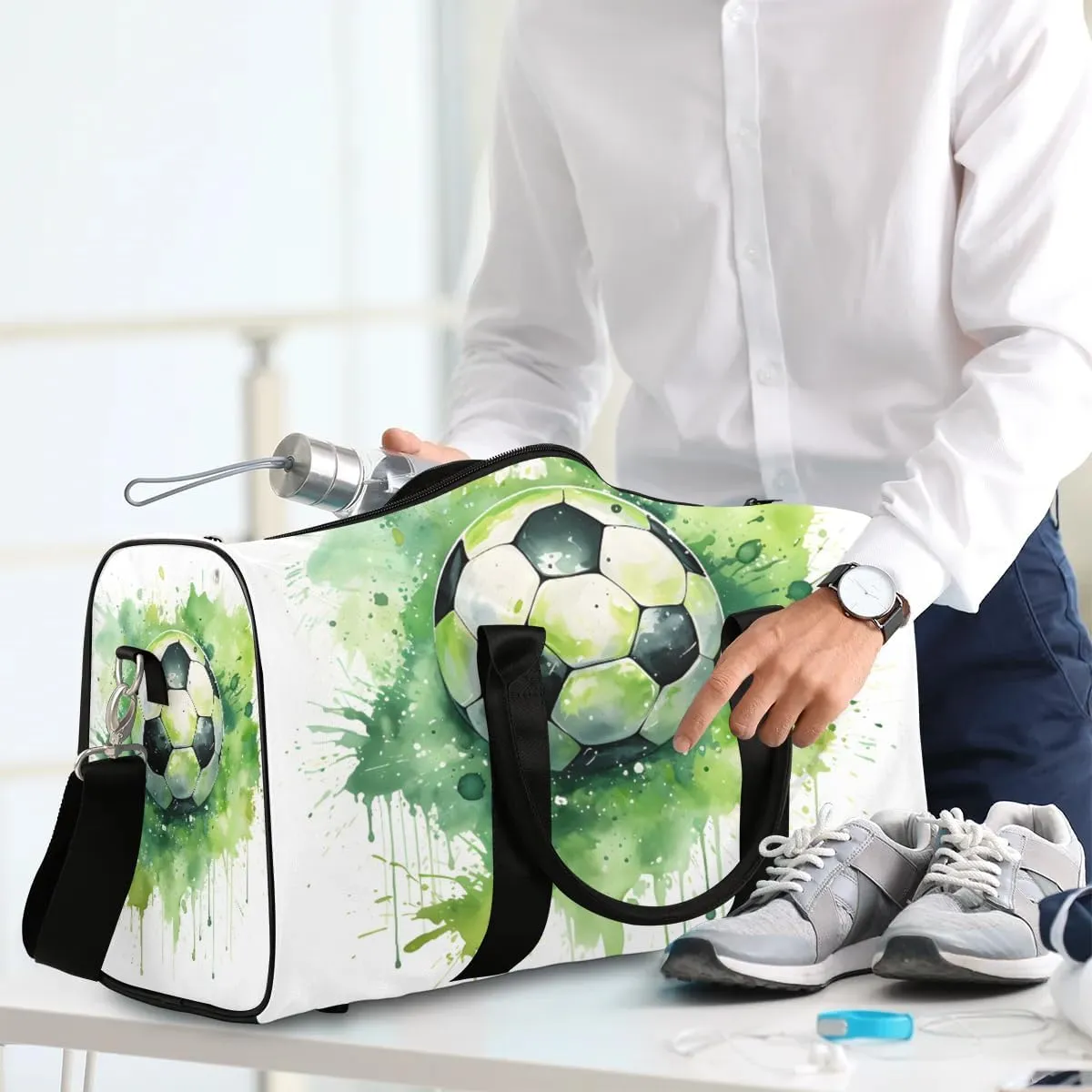 Abstract Soccer Travel Duffel Bag for Women Men Waterproof Foldable Overnight Weekender Bag Large Capacity Sports Gym Bag