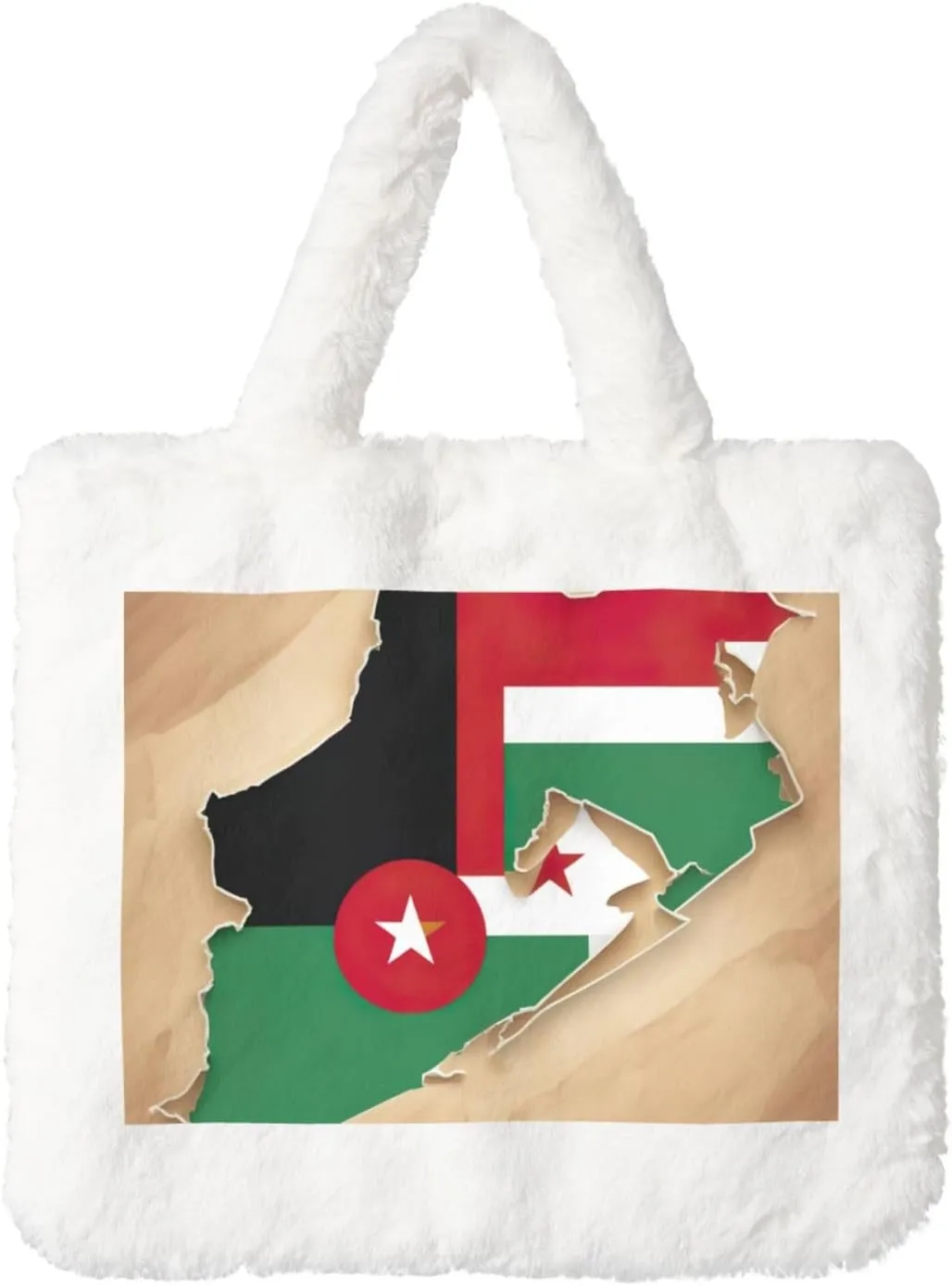 Abstract Western Sahara Flag Map Print Cute Autumn Winter Plush Handbag Large Capacity Festival Party Present Bag