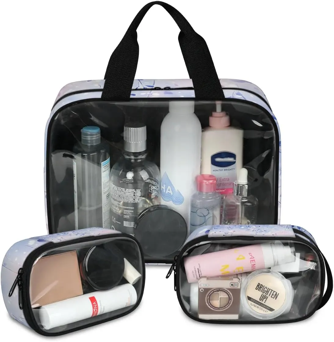 Abstraction Cosmetic Bag,3 Pcs Toiletry Bag Clear Toiletry Bag Toiletry Bag for Women Clear Cosmetic Bag Makeup Organizer Bag Small Blue Granule Pattern