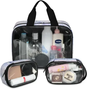 Abstraction Cosmetic Bag,3 Pcs Toiletry Bag Clear Toiletry Bag Toiletry Bag for Women Clear Cosmetic Bag Makeup Organizer Bag Small Blue Granule Pattern