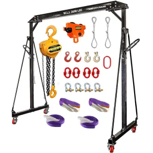 Adjustable Gantry Crane Kit 2000 LBs Shop Crane 1t Portable Crane for Garage with Hoist, Trolley, Sling, Hook and Shackles
