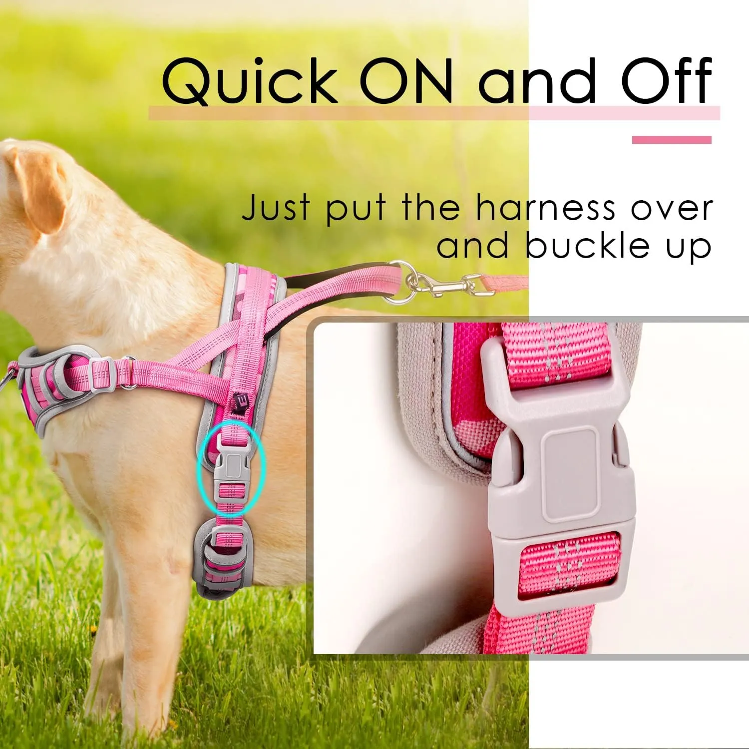 ADVENTUREMORE Dog Harness for Large Dogs No Pull, Sport Dog Halter Harness Reflective Breathable Dog Vest Escape Proof Dog Harness with Easy Control Front Clip Handle for Training Walking L Pink