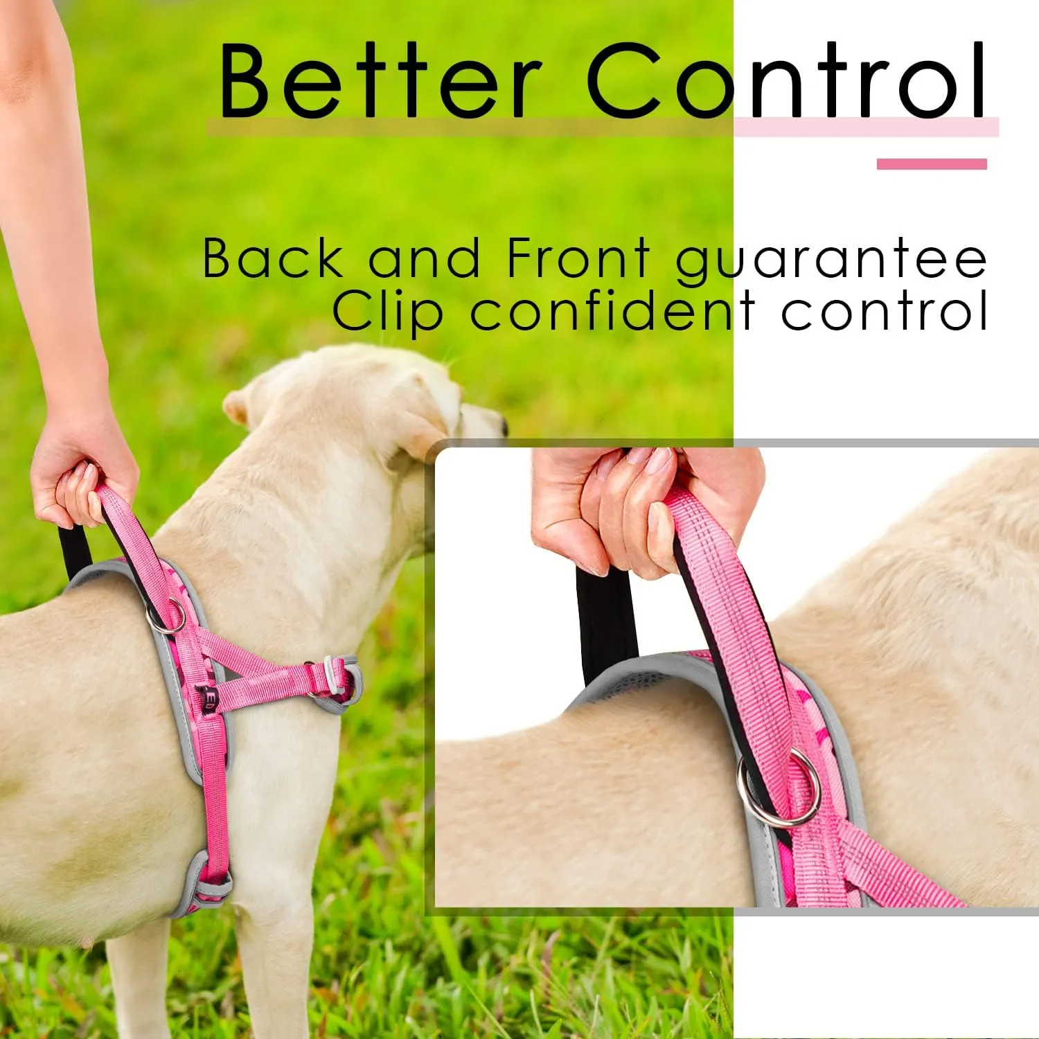 ADVENTUREMORE Dog Harness for Large Dogs No Pull, Sport Dog Halter Harness Reflective Breathable Dog Vest Escape Proof Dog Harness with Easy Control Front Clip Handle for Training Walking L Pink