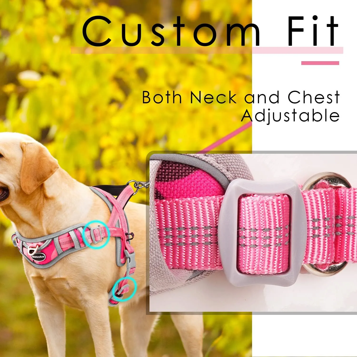 ADVENTUREMORE Dog Harness for Large Dogs No Pull, Sport Dog Halter Harness Reflective Breathable Dog Vest Escape Proof Dog Harness with Easy Control Front Clip Handle for Training Walking L Pink
