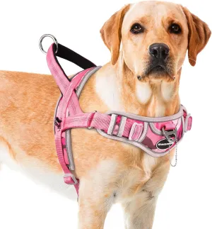 ADVENTUREMORE Dog Harness for Large Dogs No Pull, Sport Dog Halter Harness Reflective Breathable Dog Vest Escape Proof Dog Harness with Easy Control Front Clip Handle for Training Walking L Pink