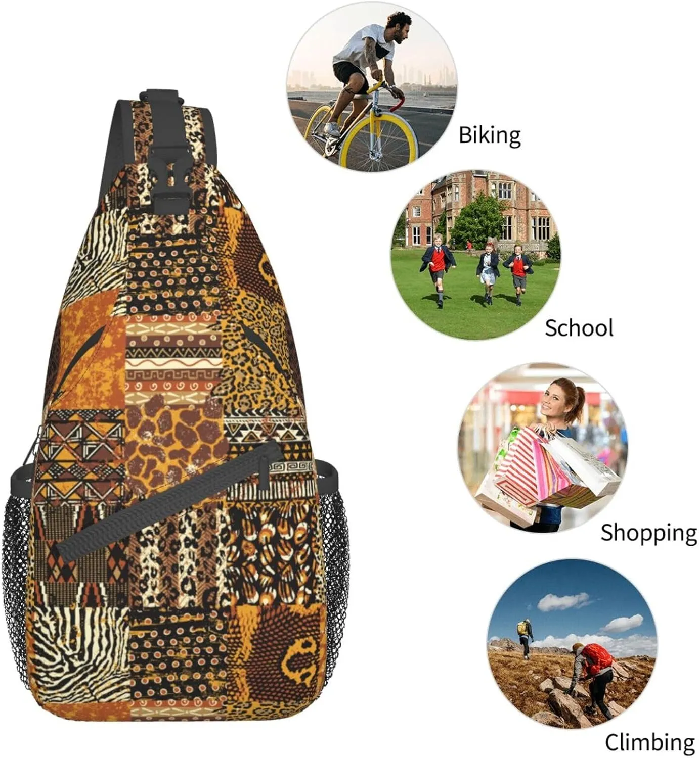 African Crossbody Bag African Art Shoulder Bag Backpack Africa Sling Bag Chest Casual Daypack for Outdoor