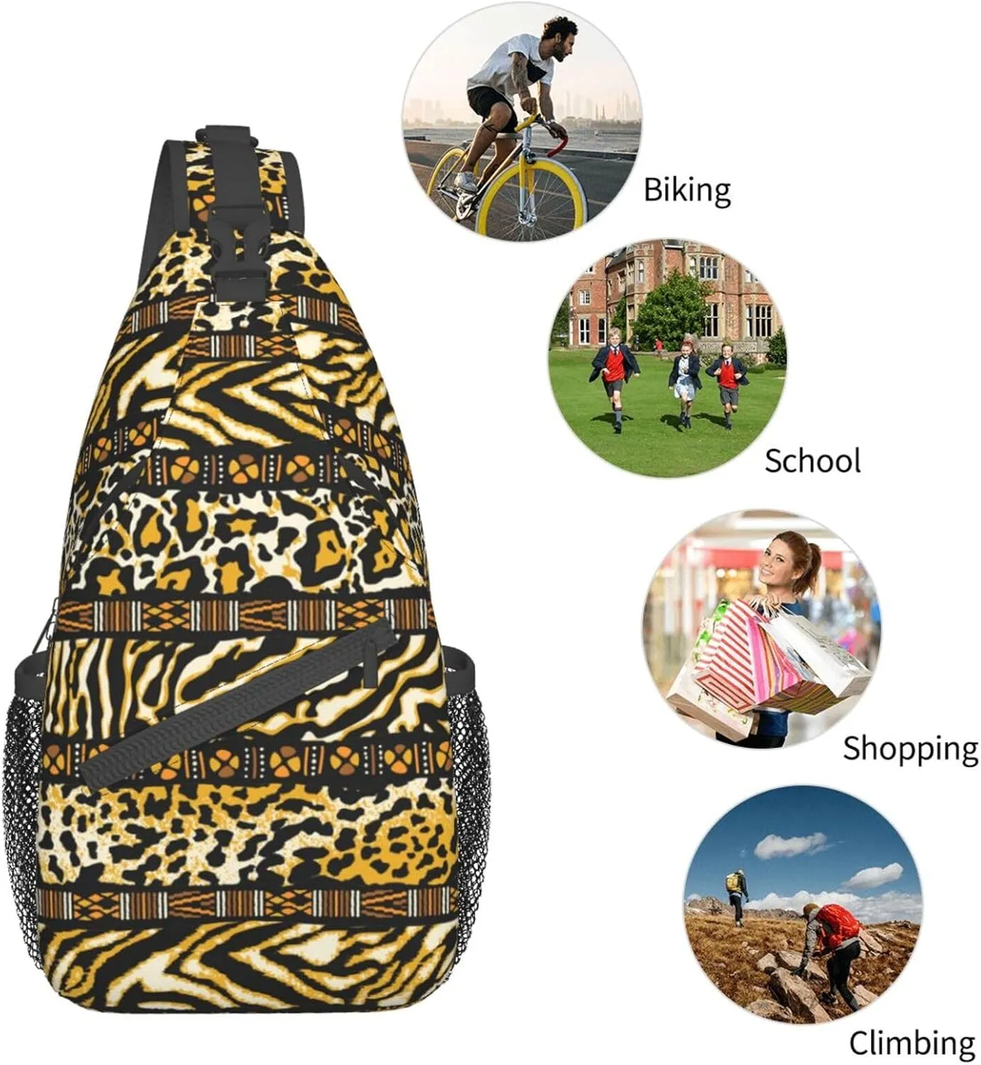 African Crossbody Bag African Art Shoulder Bag Backpack Africa Sling Bag Chest Casual Daypack for Outdoor