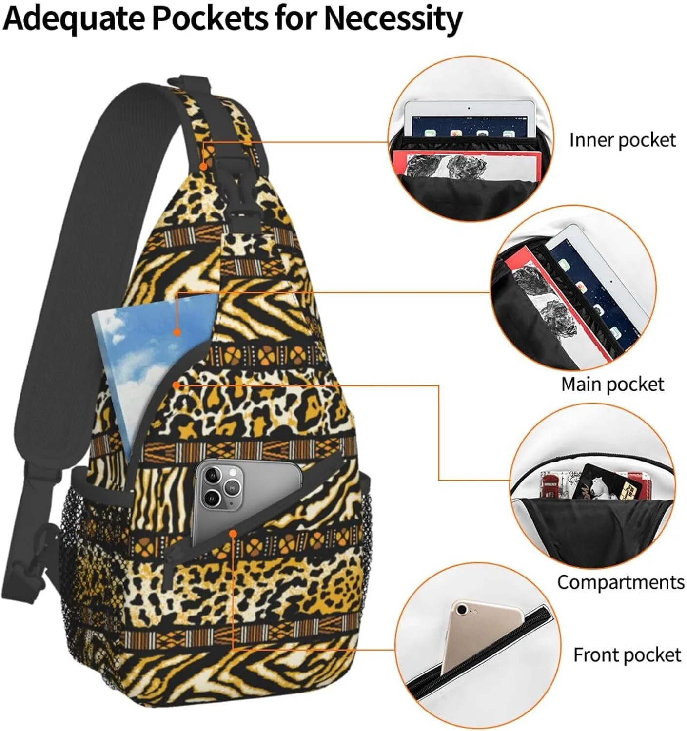 African Crossbody Bag African Art Shoulder Bag Backpack Africa Sling Bag Chest Casual Daypack for Outdoor