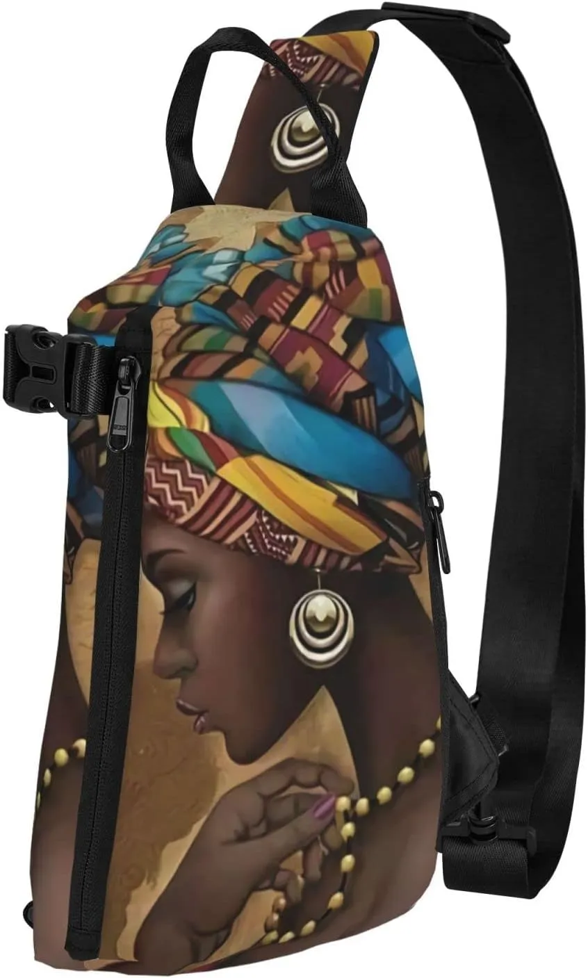 Afro African American Woman Pattern Sling Backpack Rope Crossbody Shoulder Bag for Men Women Travel Hiking Outdoor Daypack
