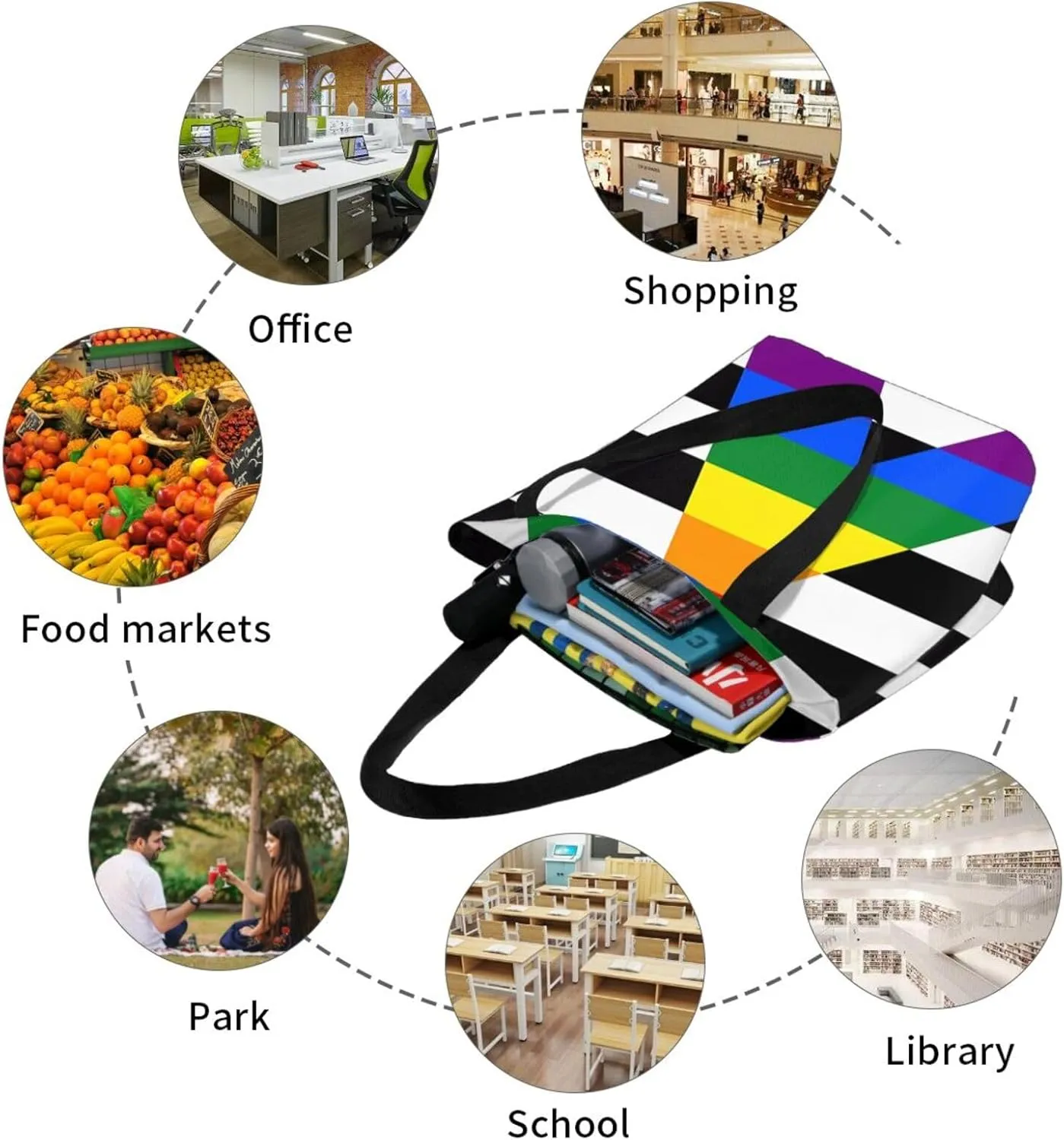 Agender flag Women's Tote Bag Lightweight Shopping Handbag Travel Shoulder Bag With Zipper