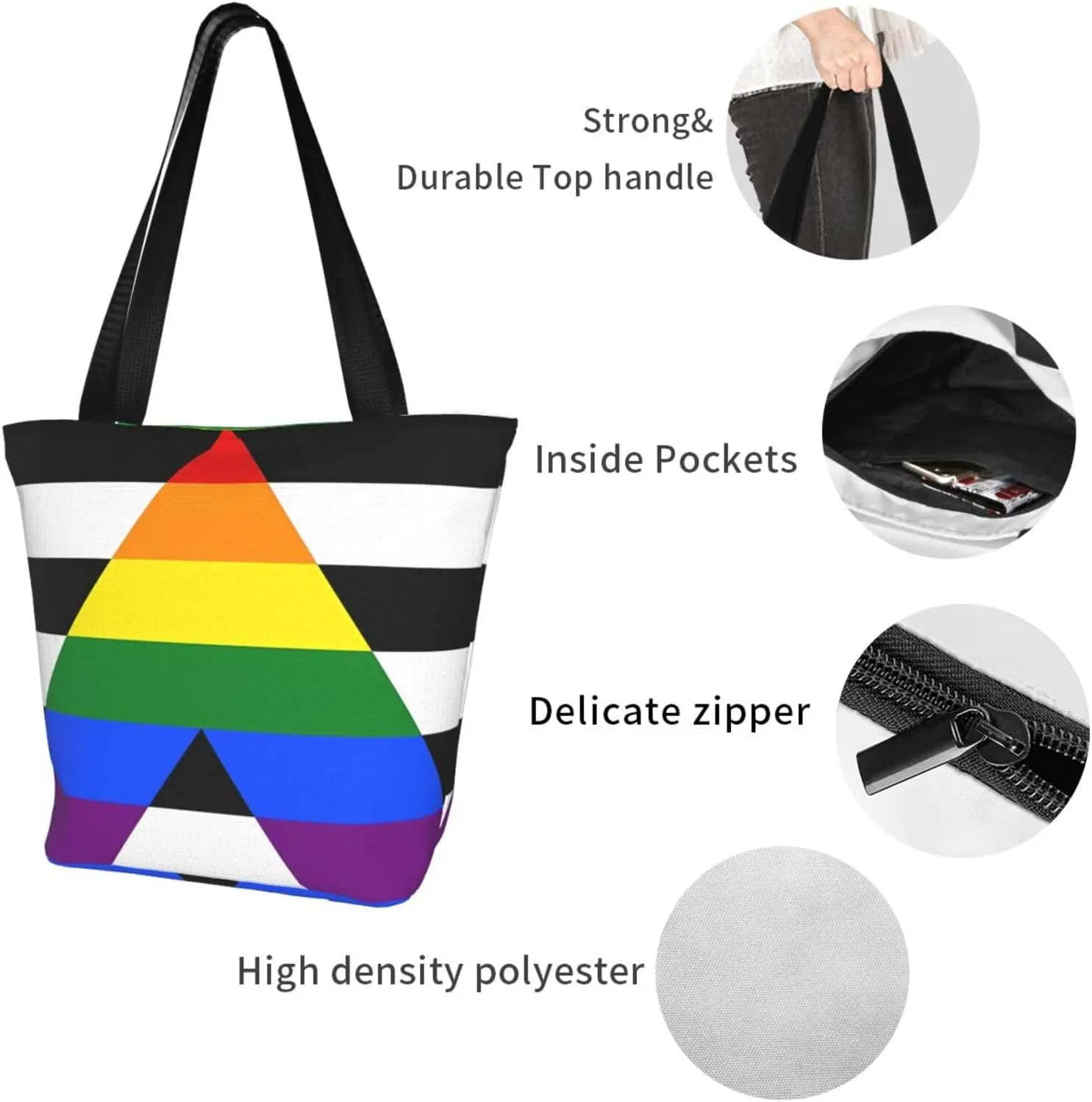 Agender flag Women's Tote Bag Lightweight Shopping Handbag Travel Shoulder Bag With Zipper