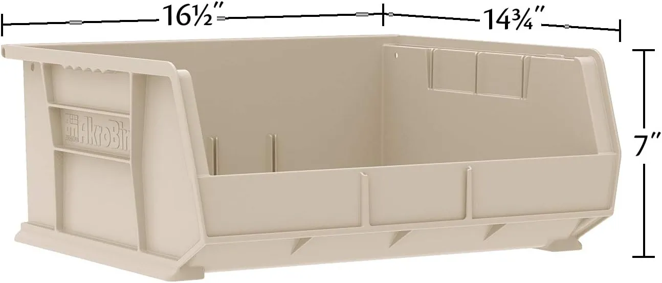 Akro-Mils 30250 AkroBins Plastic Storage Bins, Space-Saving Stackable Bins for Garage, Pantry, Craft Organization, 15-Inch x 16-Inch x 7-Inch, Red, 6-Pack