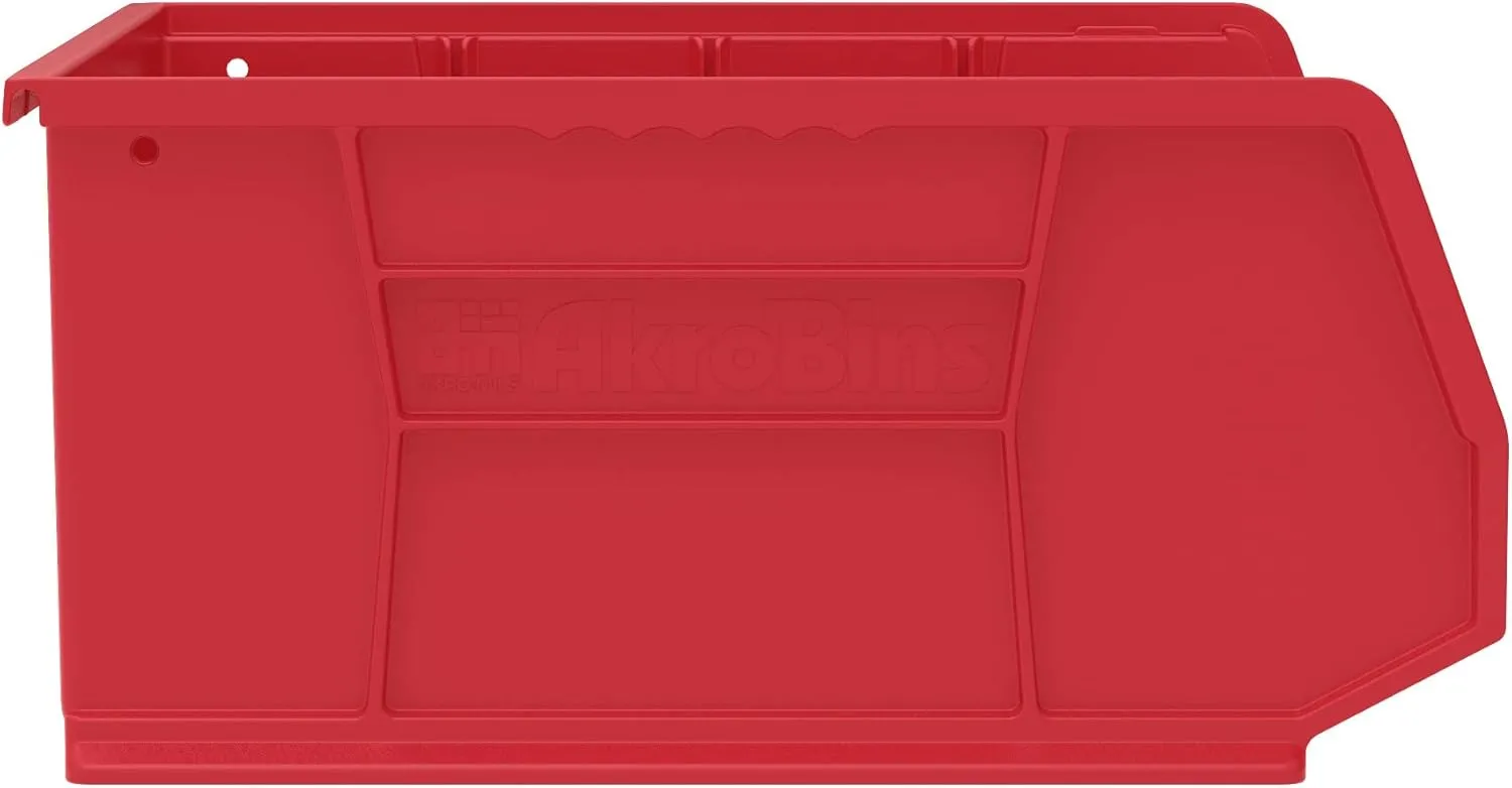 Akro-Mils 30250 AkroBins Plastic Storage Bins, Space-Saving Stackable Bins for Garage, Pantry, Craft Organization, 15-Inch x 16-Inch x 7-Inch, Red, 6-Pack